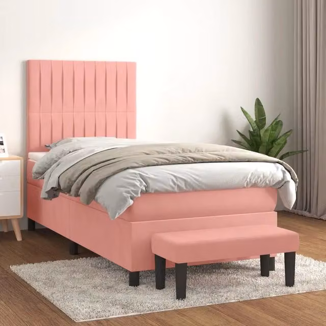 Giroletto a Molle con Materasso-Struttura Letto Rosa 80x200 cm in Velluto 587386