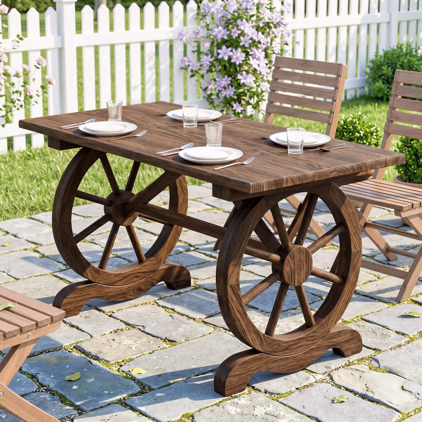 Tavolo da giardino Outsunny in legno di abete stile country marrone con gambe a ruota L: 113 cm, P: 60 cm, H: 65 cm – 2