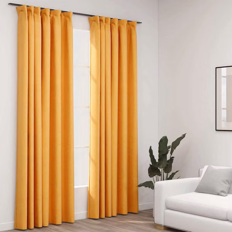 Set di 2 tende oscuranti vidaXL con effetto lino e ganci, colore giallo, L: 140 cm, H: 225 cm