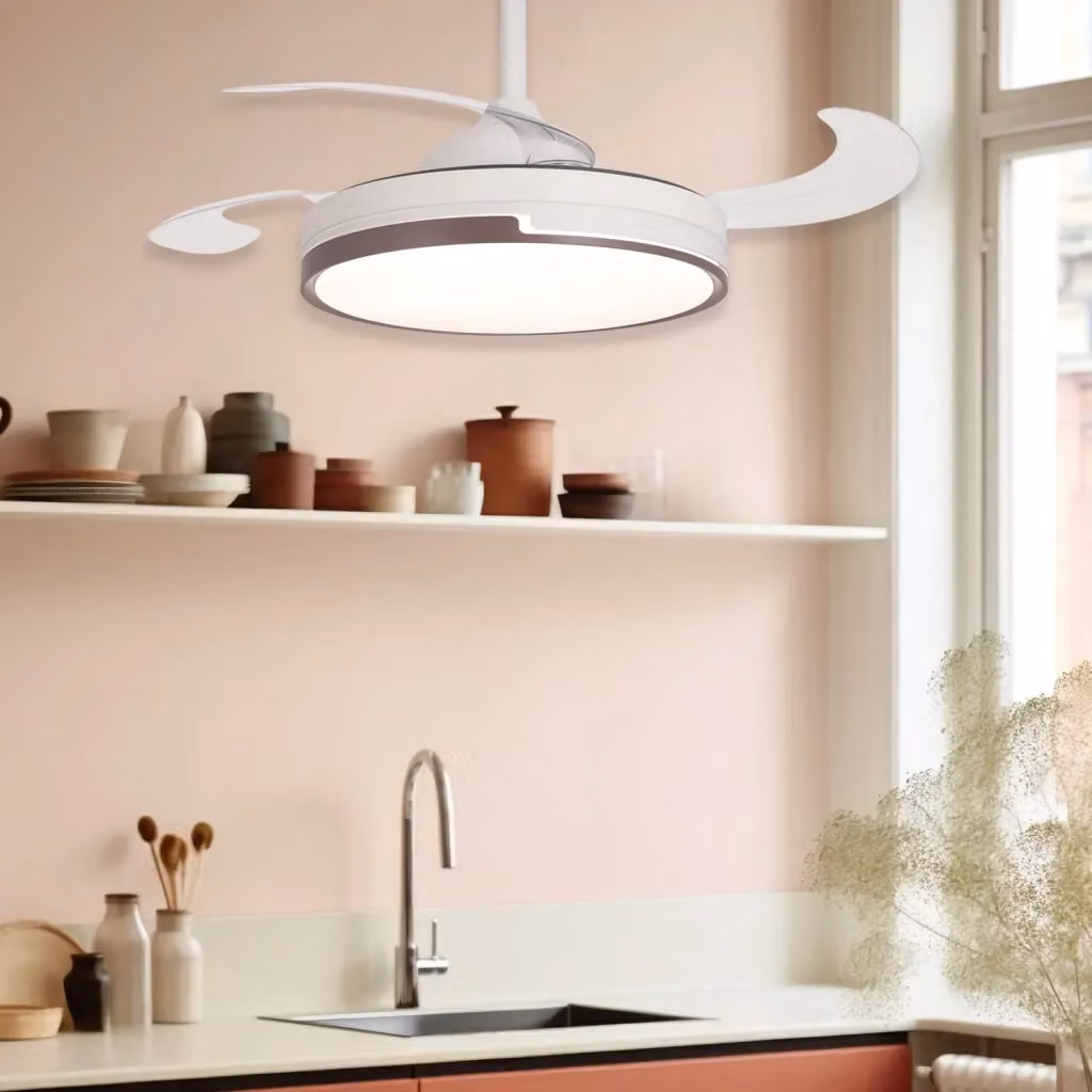 LÚZETE Ventilatore a soffitto LED Skyler da 38W con 4 pale pieghevoli bianche e telecomando – 2