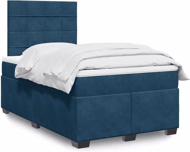 Letto con Giroletto a Molle e Materasso Ibrido vidaXL in Velluto Blu e Bianco L/P: 120 x 200 cm – 1