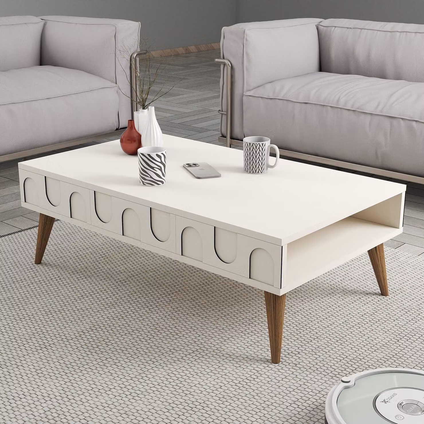 Skye Decor, Lyon 34 - Crema, Noce, Tavolino, Crema, 100% PANNELLI DI PARTICELLE RIVESTITI IN MELAMMINA, 105 x 60 x 34,6 cm