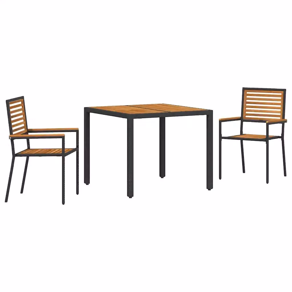 Set da pranzo per giardino e terrazza vidaXL in polyrattan e legno di acacia, 3 pezzi, nero e marrone – 2