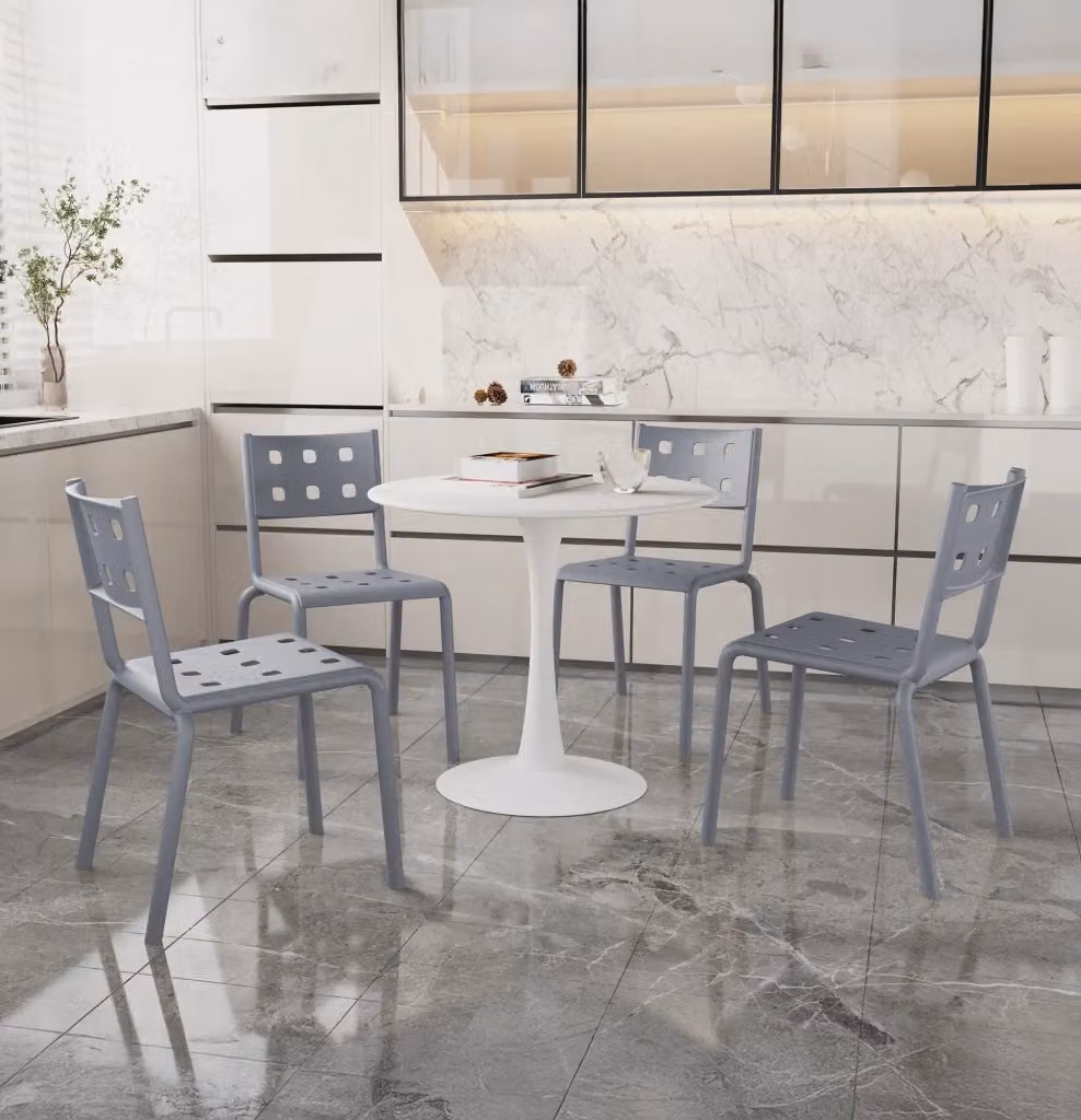Set di 4 sedie moderne Zoe in polipropilene e fibra di vetro impilabili, colore grigio opaco, resistenti ai raggi UV per uso interno ed esterno – 2