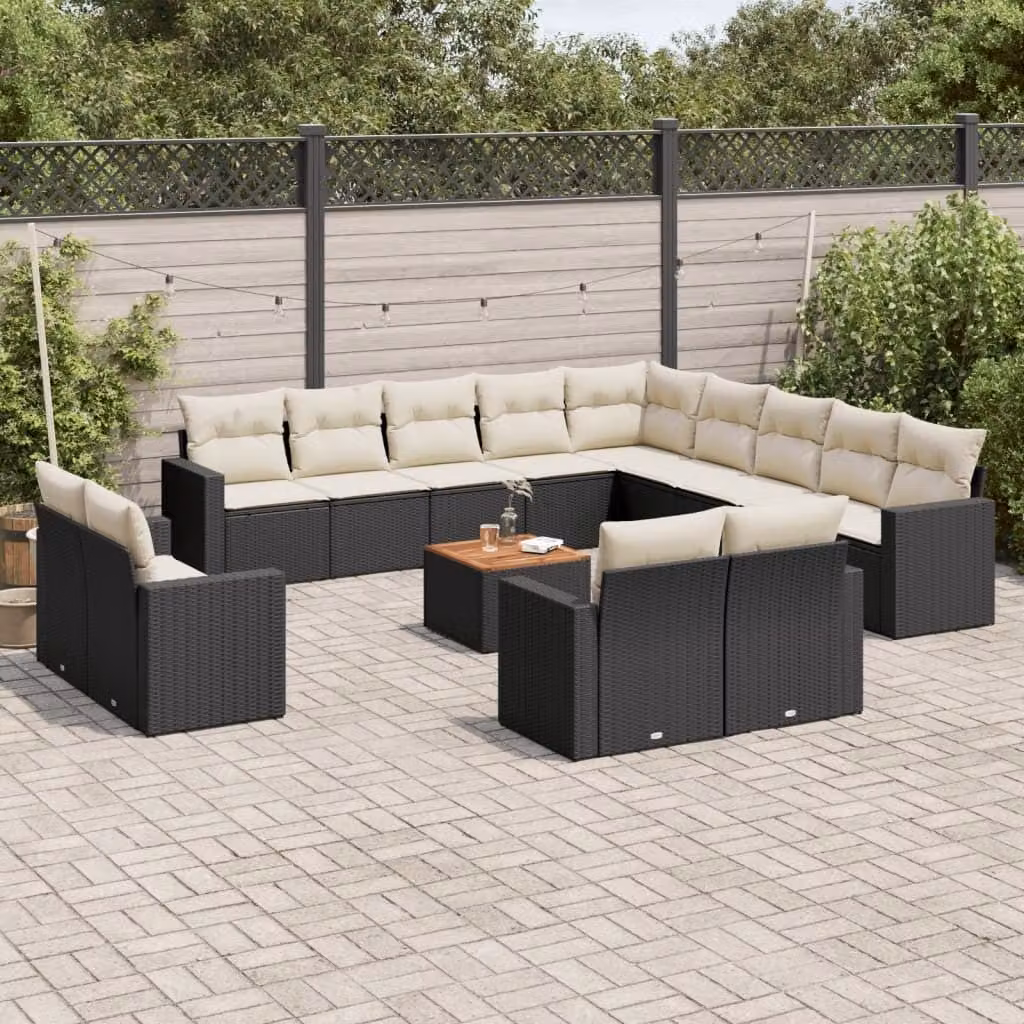 Maison Exclusive - Set da giardino 14 pezzi con cuscini in polyrattan nero