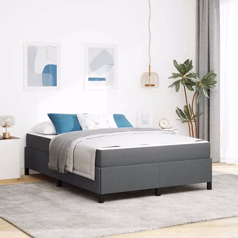 Letto a molle vidaXL in tessuto grigio con materasso L 140 x P 190 cm