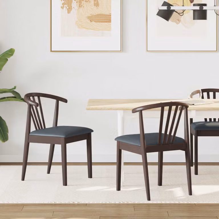 Set di 2 sedie da pranzo vidaXL in legno di gomma con braccioli, marrone chiaro e nero, L 51 x P 61 x H 80,5 cm