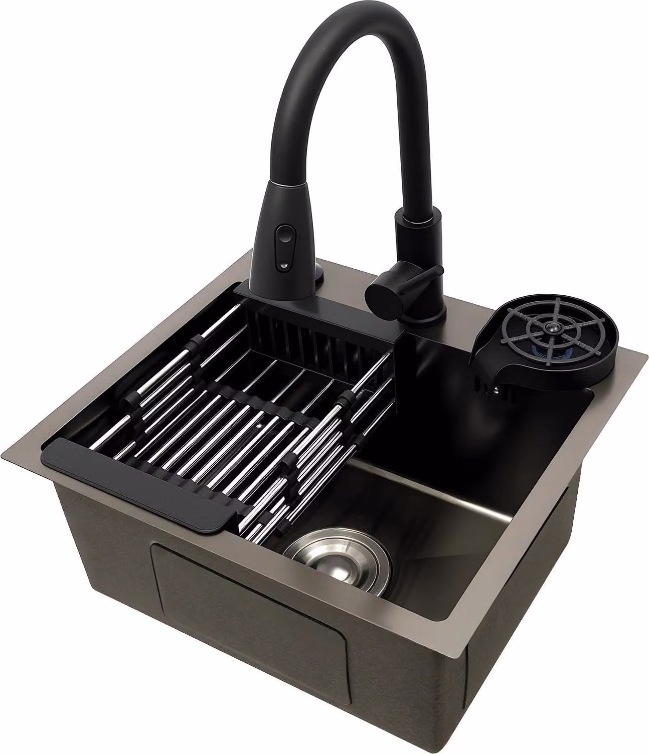 Set lavello da cucina - Vasca singola - Con rubinetto - Acciaio inossidabile - 1 foro - Nero