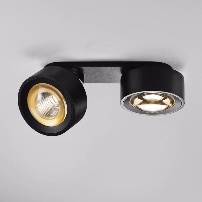 Egger Licht DLS Faretto LED Clippo Optic Duo, nero/oro, a 2 luci DTW dimmerabile, Nero, Soggiorno / Sala da pranzo, Alluminio, Moderno