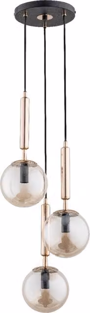 Lampada a sospensione Alfa VOLDA in metallo e vetro ambra nero e oro con 3 lampadine E14
