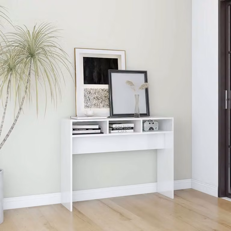 vidaXL Tavolino Consolle Moderno Bianco Lucido L: 105 cm, P: 30 cm, H: 80 cm