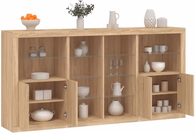 Credenza con Luci LED-Buffet-Armadio da cucina Rovere Sonoma 202x37x100 cm