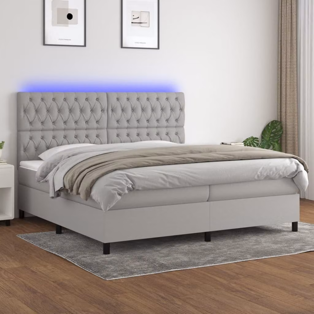 Maison Exclusive - Letto a Molle Materasso e LED Grigio Chiaro 200x200 cm Tessuto