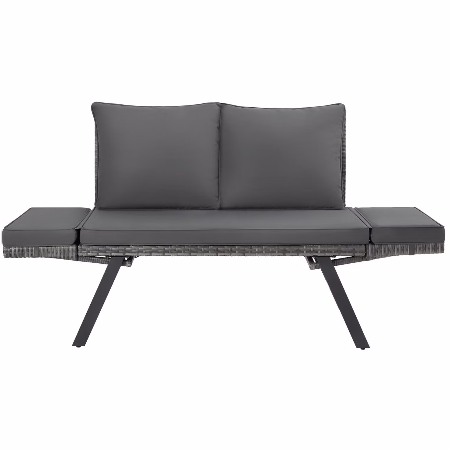 Divano lounge Sintra Tectake in rattan e metallo con braccioli regolabili e coperture rimovibili, grigio, L: 157,0 cm, P: 89,0 cm, H: 61,0 cm – 4