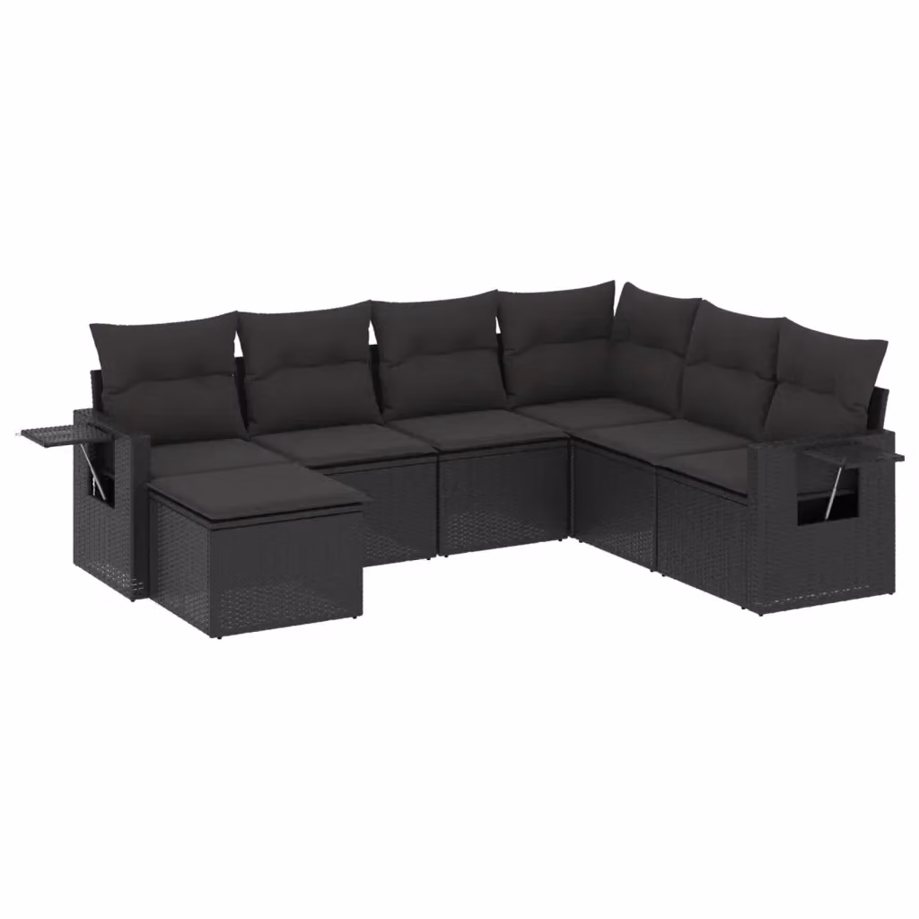 vidaXL Set Divani da Giardino a L con Cuscini 7pz in Polyrattan Nero – 2