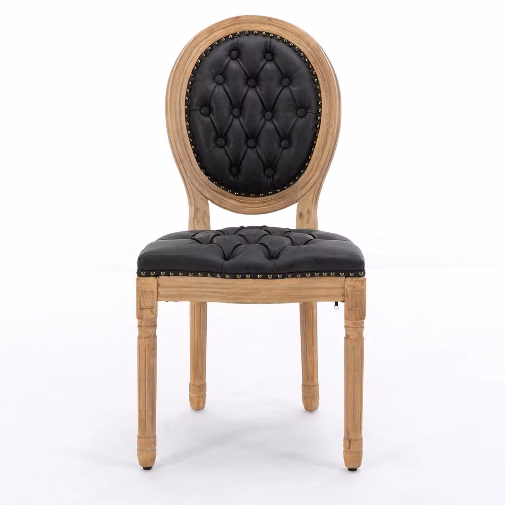 Set di 2 sedie da pranzo in stile minimal con struttura in legno massello e rivestimento in similpelle nero imbottito – 2