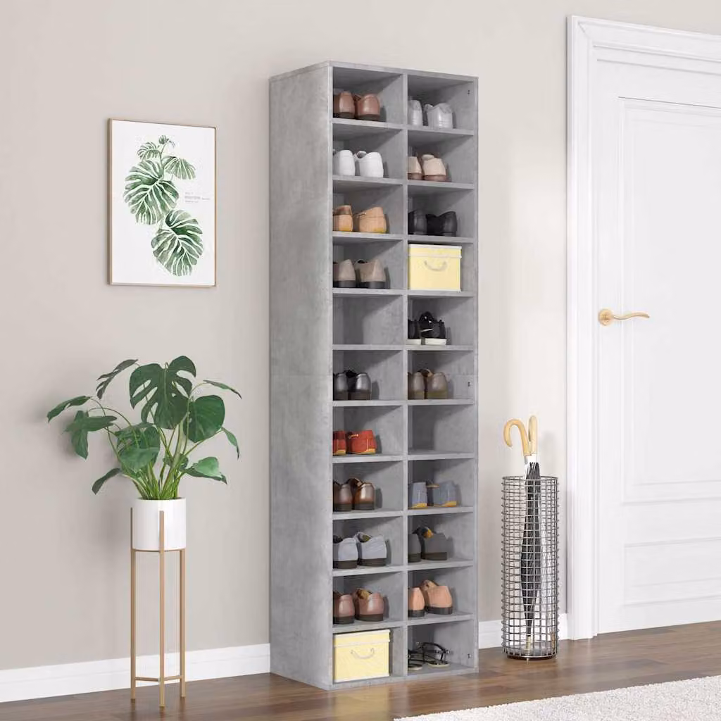 Scarpiera moderna vidaXL in legno e MDF grigio con ripiani piatti, L: 54 cm, P: 34 cm, H: 183 cm