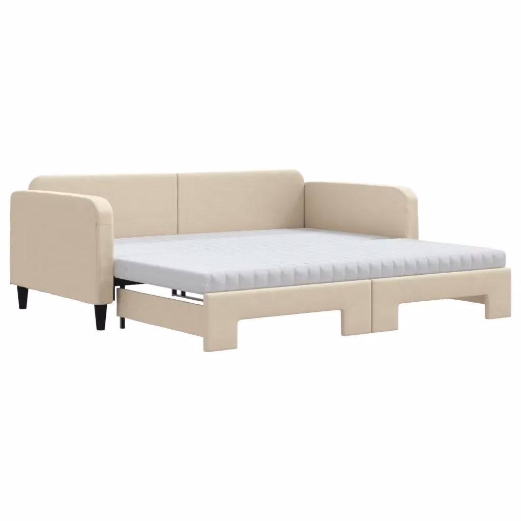 Divano Letto Estraibile vidaXL in Tessuto Beige con Cassetto per Materasso 100x200 cm – 2