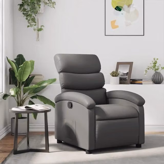 Poltrona Reclinabile Relax vidaXL in Similpelle Grigia con Braccioli e Apertura Manuale – 1