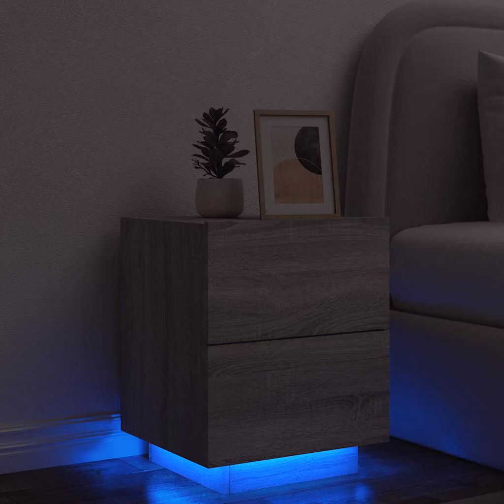Comodino moderno da parete vidaXL con luci LED integrate in legno, Grigio Sonoma