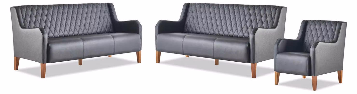 Sofagarnituren-Set 3-Sitzer Sessel Schwarz Leder Modern Holz Sofas
