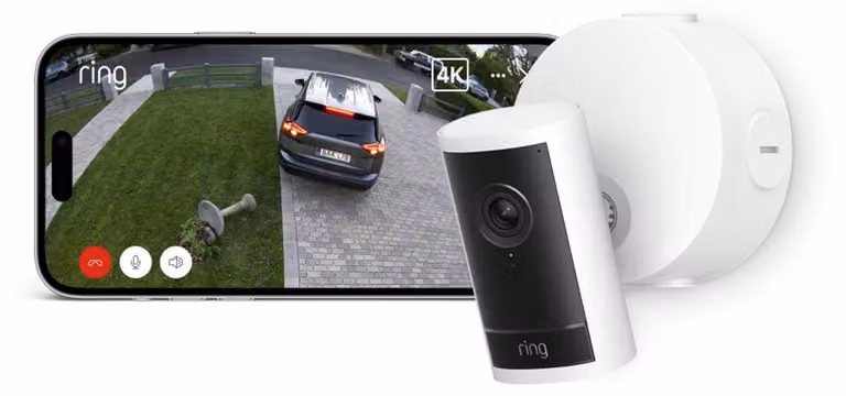 Ring Camera Pro, telecamera di sicurezza IP, per uso esterno, cablata e wireless, da montare a soffitto o a parete, colore bianco, resistente alle intemperie