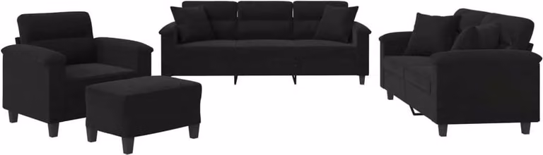 Set Divani 4 pz con Cuscini Nero in Tessuto Microfibra
