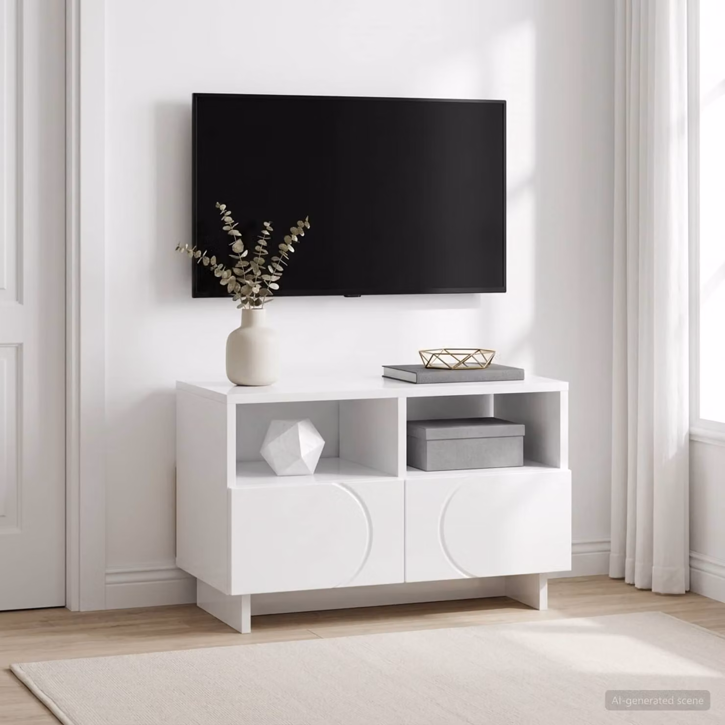 vidaXL Supporto TV Moderno Bianco Lucido L: 60 cm, P: 34.5 cm, H: 40 cm