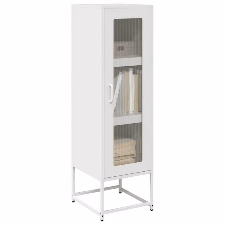 Credenza a parete vidaXL bianca in metallo con ante in vetro e ripiani interni L/P/H: 36 x 39 x 123 cm