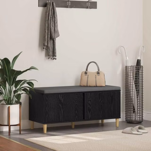 Panca per ingresso vidaXL in legno rovere e tessuto nero con stile minimalista L: 110 cm, P: 38 cm, H: 46 cm
