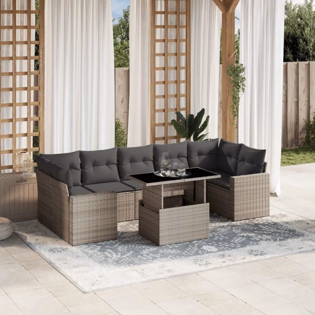 Maison Exclusive - Set Divano da Giardino 8pz con Cuscini Grigio Chiaro Polyrattan