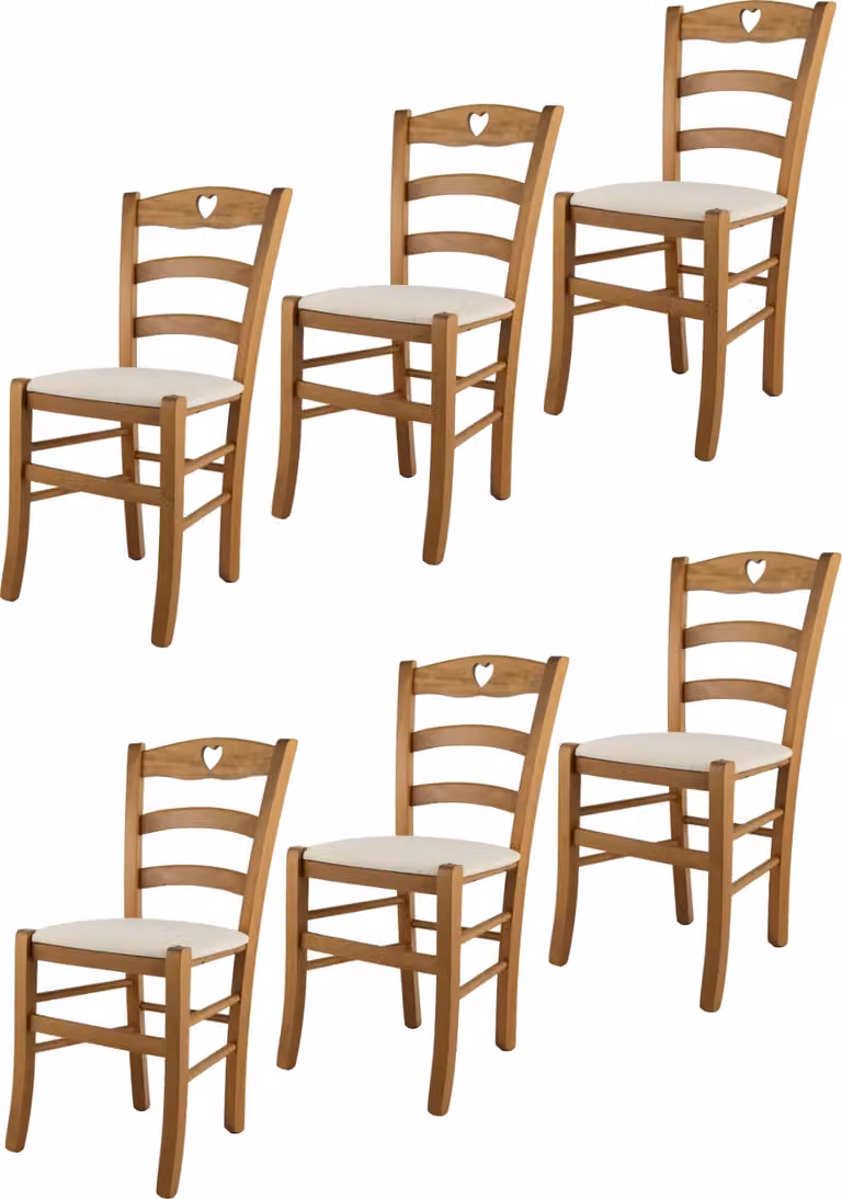 t m c s Tommychairs - Set di 6 sedie CUORE per cucina e sala da pranzo, Struttura robusta in legno di faggio laccato nel colore rovere e sedile imbottito rivestito in tessuto nel colore avorio