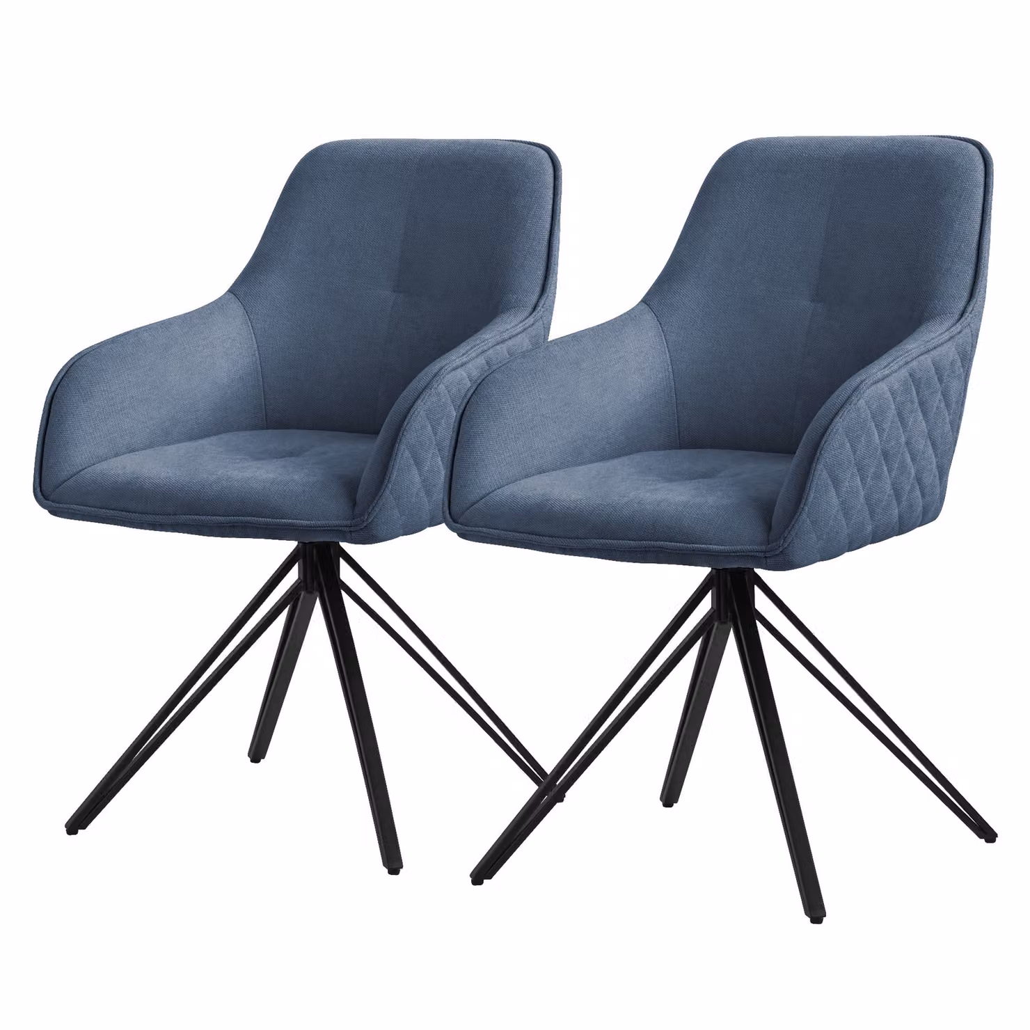 ML-Design 2x sedia da pranzo girevole, blu, in tessuto intrecciato con gambe in metallo