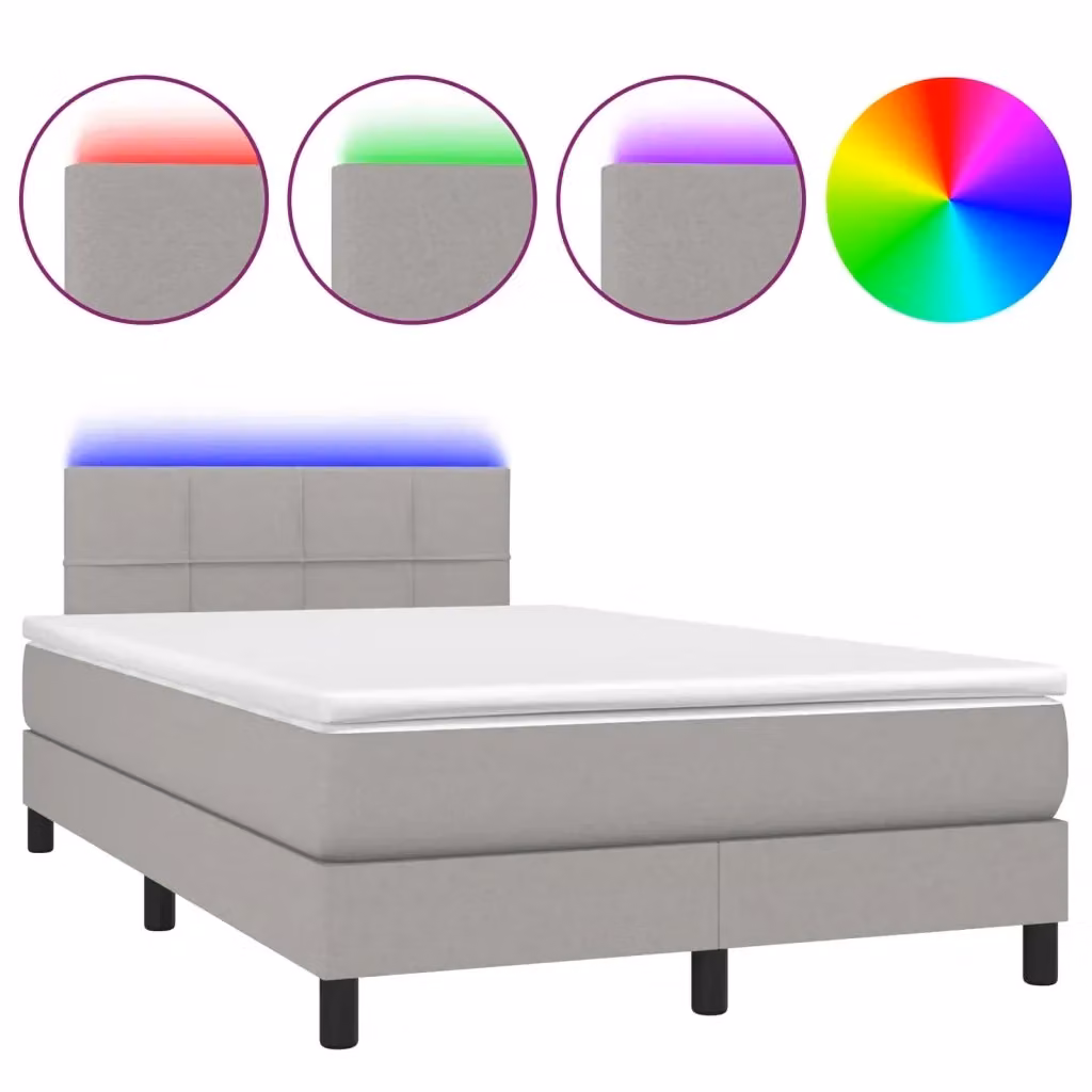 Letto a molle con illuminazione LED e porta USB vidaXL in tessuto grigio, L 120 cm x P 200 cm – 2