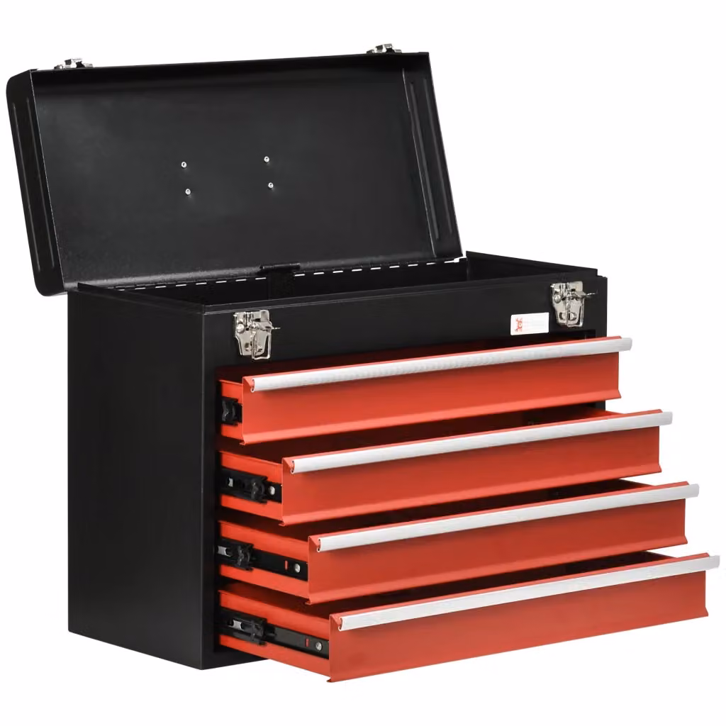 Cassettiera Minimal in acciaio con 4 cassetti e vassoio, Rosso e Nero, L: 51 cm, P: 22 cm, H: 39.5 cm – 2