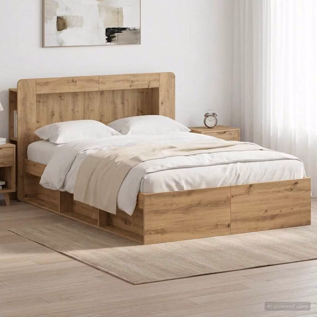 vidaXL Telaio del letto con cassetti in legno Rovere Artigianale, Marrone, L/P/H: 140 x 190 x 153,5 cm