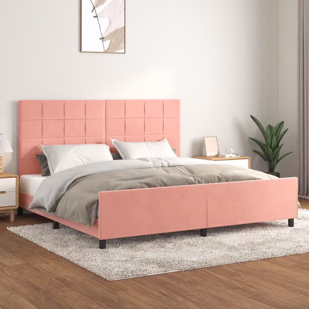 The Living Store Struttura letto con testiera rosa 200x200 cm in velluto