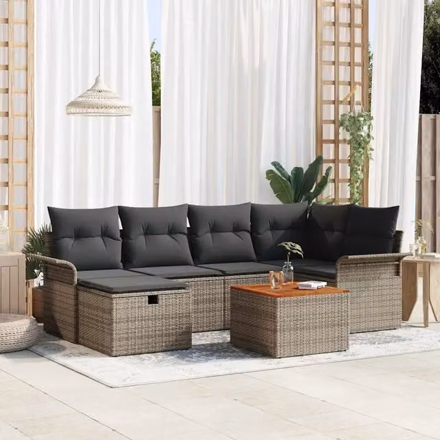 Set Divano da Giardino 7 pz Grigio Poly Rattan 3360786