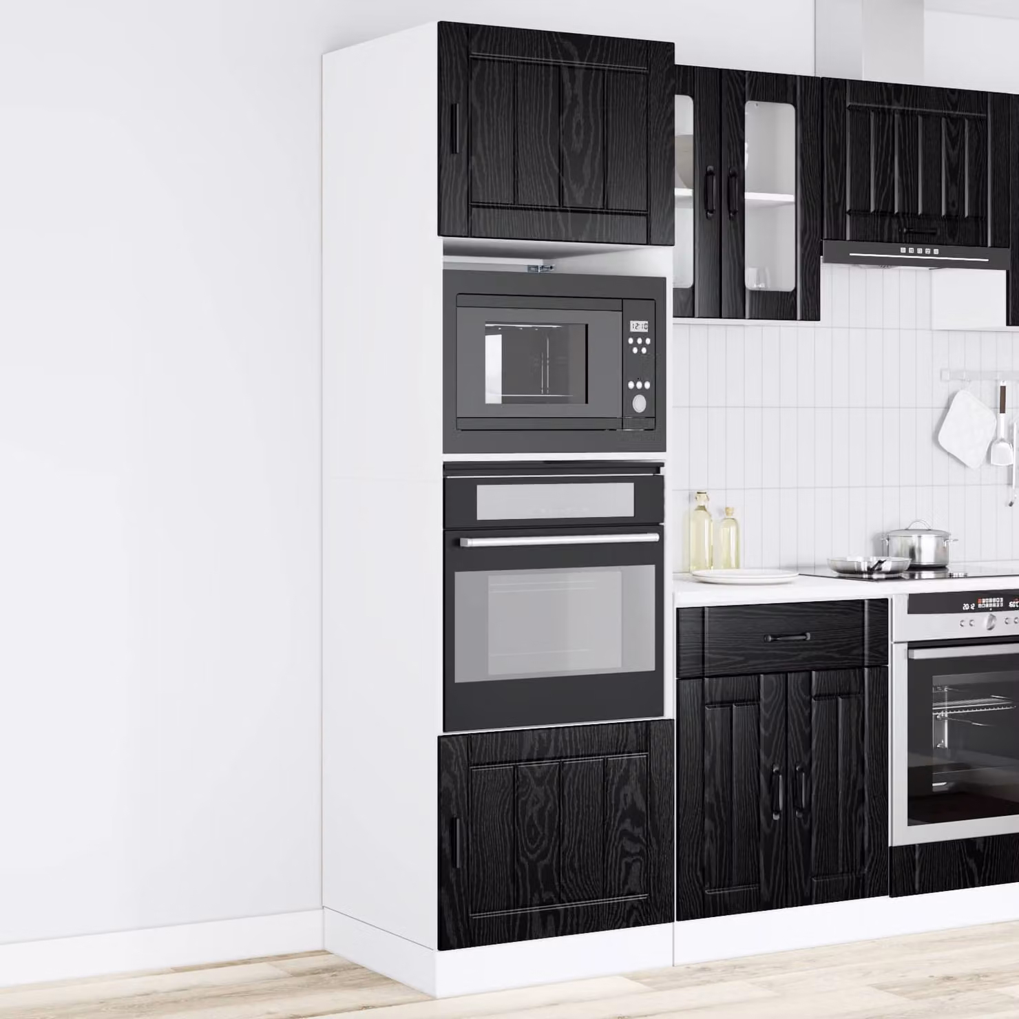 Armadio per forno vidaXL PORTO moderno in MDF nero con ripiani interni L: 60 cm, P: 57 cm, H: 207 cm