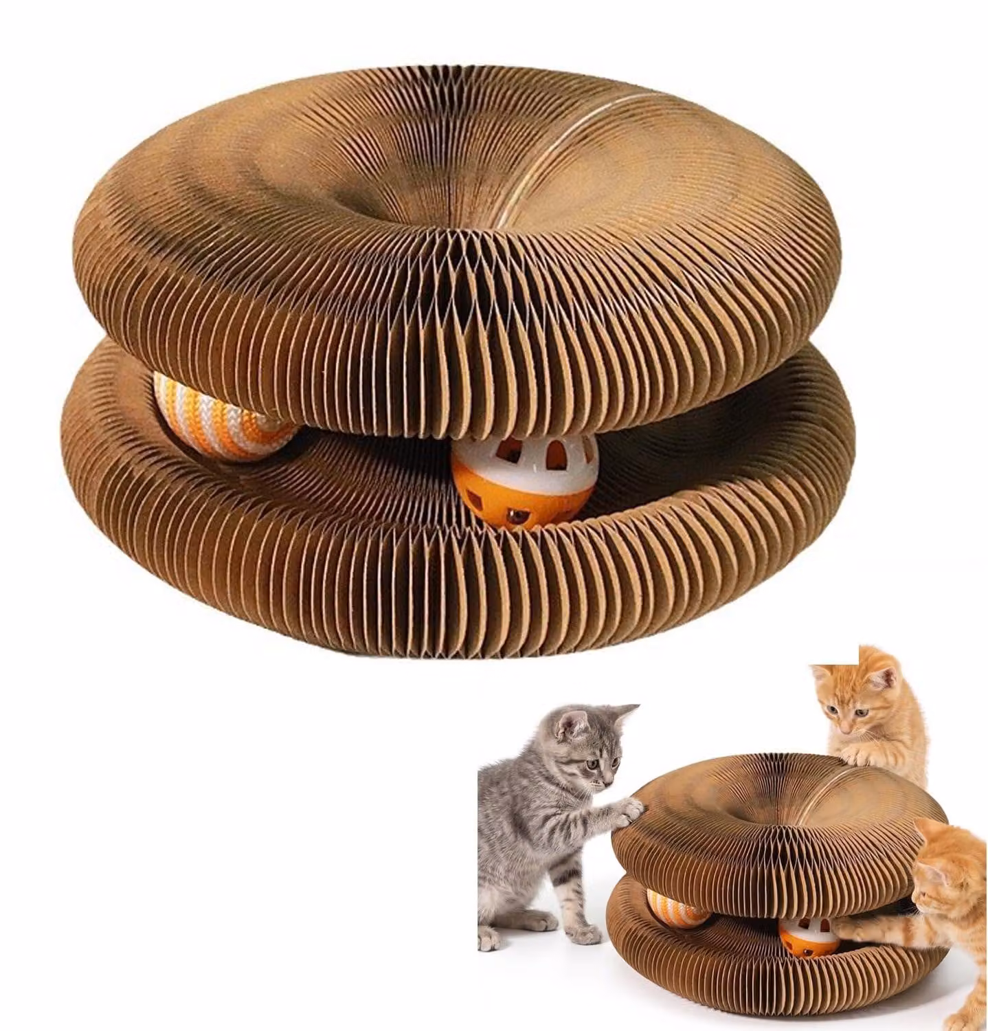 Tiragraffi in cartone, rotondo, pieghevole, con campanello, magnetico, per gatti domestici