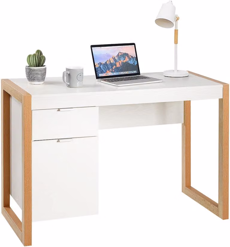 Scrivania per computer in MDF con 2 cassetti, scrivania per camera da letto, ufficio, casa, stile moderno, 112,5 x 50 x 75 cm, bianca