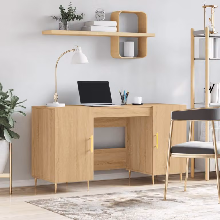 Scrivania da ufficio vidaXL in legno e metallo, colore rovere, L 140 x P 50 x H 75 cm