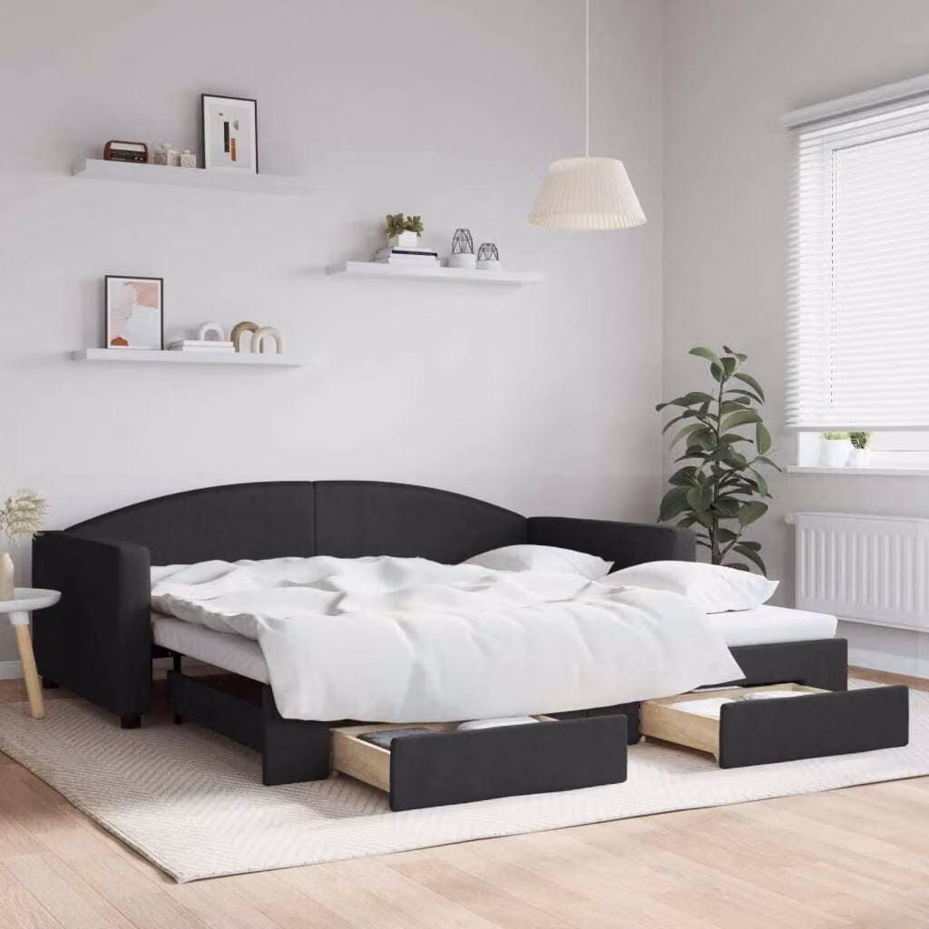 Maison Exclusive - Divano letto estraibile con cassetti, nero, 100x200 cm, tessuto
