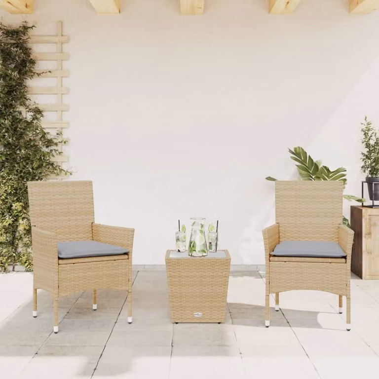 Maison Exclusive - Set da Bistrò 3 pz con Cuscini Beige Polyrattan e Vetro
