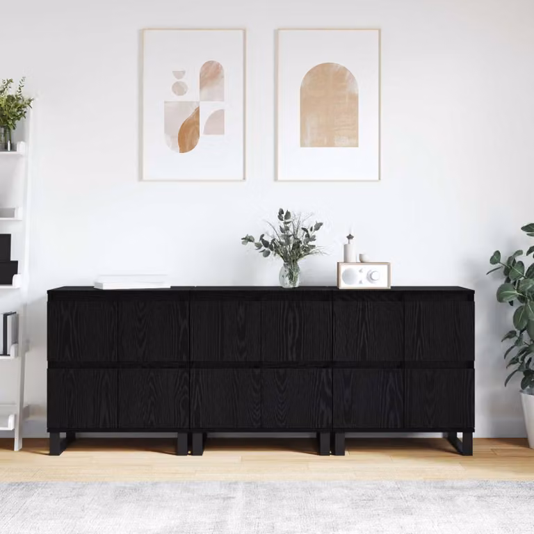 Set di 3 credenze moderne vidaXL in rovere nero, L 60 cm x P 35 cm x H 70 cm
