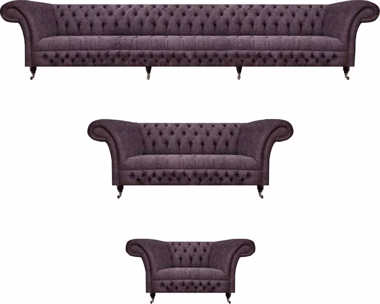 Luxus Design Sofagarnitur Set 3tlg Chesterfield Lila Wohnzimmer Polster Sofas