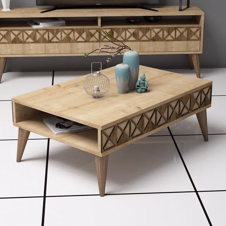 Skye Decor, Line - Oak, tavolino, rovere, 100% pannelli truciolari rivestiti in melamina, 90 x 60 x 34,6 cm