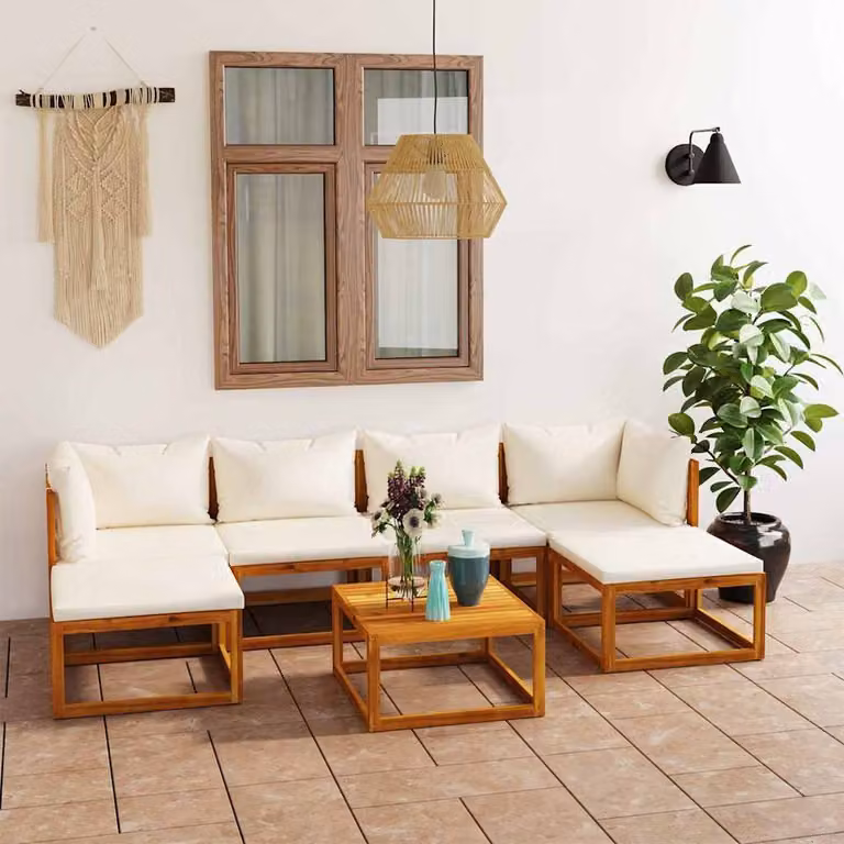 vidaXL Set Divani da Giardino 7 pz con Cuscini Crema in Legno Acacia