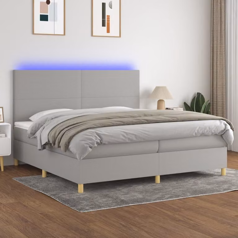 Maison Exclusive - Letto a Molle Materasso e LED Grigio Chiaro 200x200 cm Tessuto