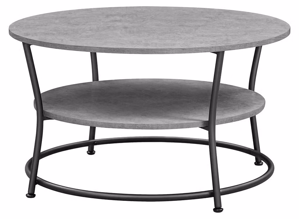 Tavolino da caffè in pannello di particelle di legno e acciaio, dimensioni 80 x 46,5 cm, finitura effetto cemento grigio/nero inchiostro